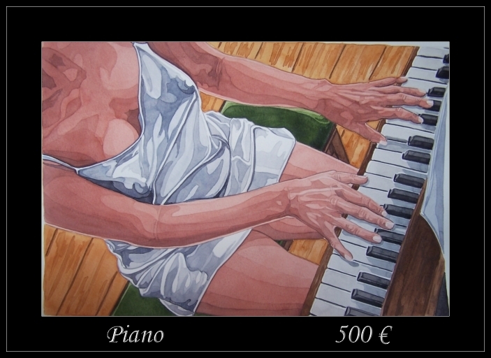 Titre de l'Oeuvre: Piano Taille: 50 x 40 cm Technque: aquarelle Merci de m'envoyer un mail si vous souhaitez acheter ce tableau